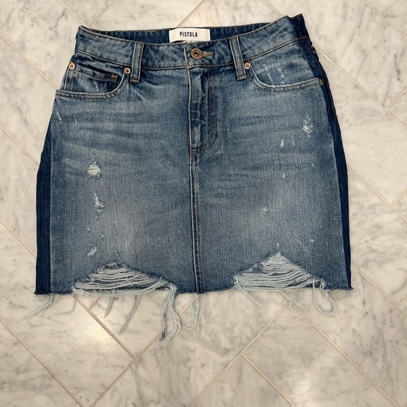 PISTOLA Sierra high waisted side stripe mini distressed denim skirt size 26 - Picture 5 of 8